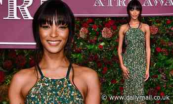 Jourdan Dunn displays her svelte frame in a green dress at the Evening Standard's Theatre Awards