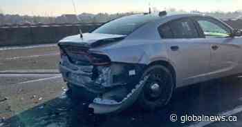 Vehicle collides with OPP cruiser at scene of crash in York Region, officer injured