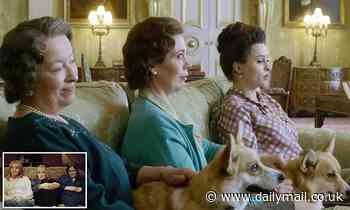 The Crown stars are shown slumping on sofa and watching TV... just like the Royle Family