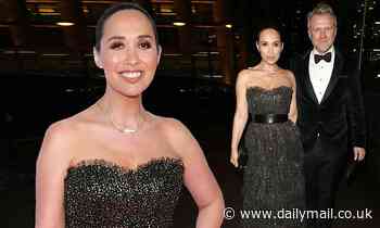 Myleene Klass displays her post-pregnancy physique in a glittering silver gown