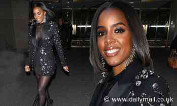 Kelly Rowland puts on a leggy display in sequined jacket and tights