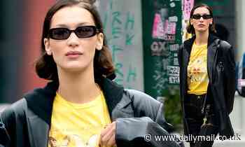 Bella Hadid models a yellow butterfly shirt in NYC after ex-boyfriend The Weeknd releases Heartless