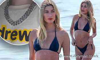 Hailey Bieber looks like a pinup in black bikini… after giving husband Justin a $90K necklace 