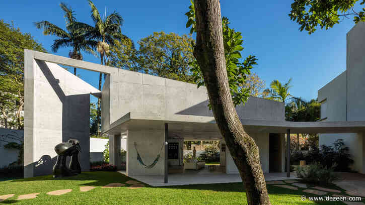 Angular roof tops concrete garden annex for São Paulo home