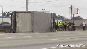 Deadly wreck involving overturned big rig closes I-45 southeast of Houston