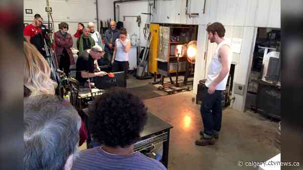 Glass blowing artists sharing their craft at Christmas open house