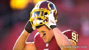 Redskins' Kerrigan out, ending 139-game streak