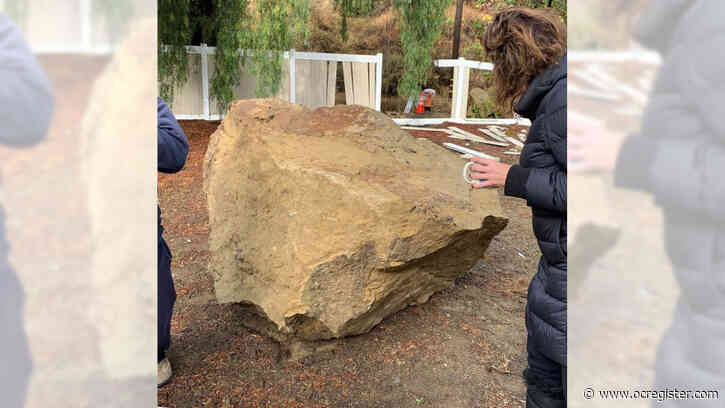 Silverado Canyon family stunned by large boulder that crash-landed in their yard, just missing guest house