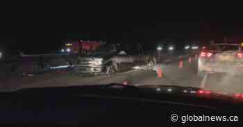 Robbery spree near Edmonton leads to police chase, stolen semi-truck driving in wrong lane