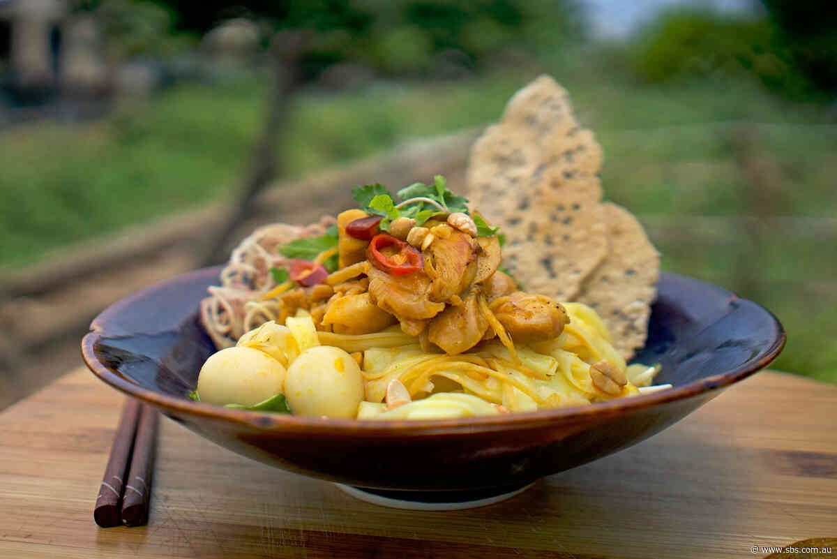 Turmeric noodles with braised chicken (Mì quảng)