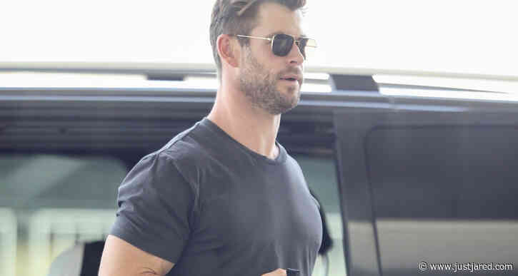 Chris Hemsworth Shows Some Muscle While Leaving Brisbane