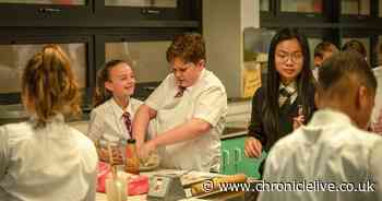 Gateshead pupils take part in a giant gingerbread bake-off to help end homelessness