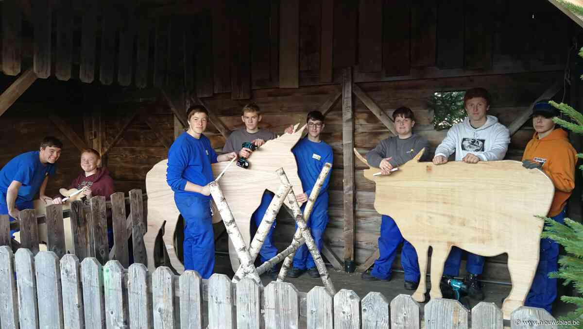 Leerlingen maken houten dieren voor kerststal