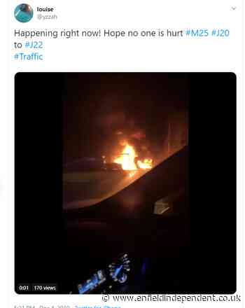 M25 blocked as lorry is on fire