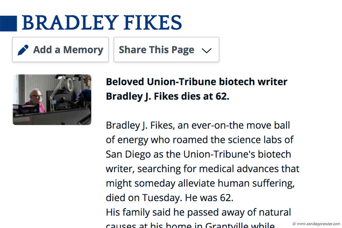 Bradley Fikes (R.I.P.) spoke openly about San Diego media