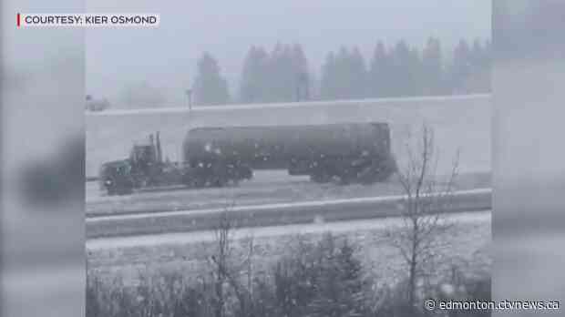 Multi-vehicle crash involving semi ties up QEII traffic near Wetaskiwin