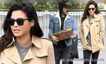 Jenna Dewan bundles up her bump in tan button down coat as she runs errands with Steve Kazee