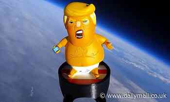 Baby Trump 'bobble-head' figurine is launched into space on a weather balloon