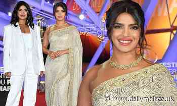 Priyanka Chopra flies from white floral trouser suit to glittering sari at Marrakech film festival