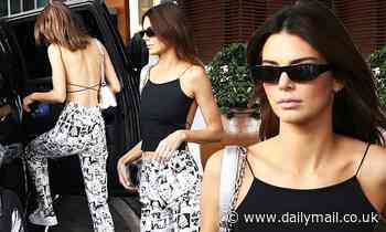 Kendall Jenner is casual in backless top with patterned trousers out in Miami after Bella Hadid romp