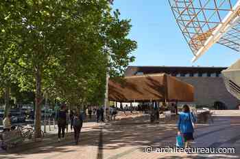 New Arts Centre cafe sheathed in bronze curtain