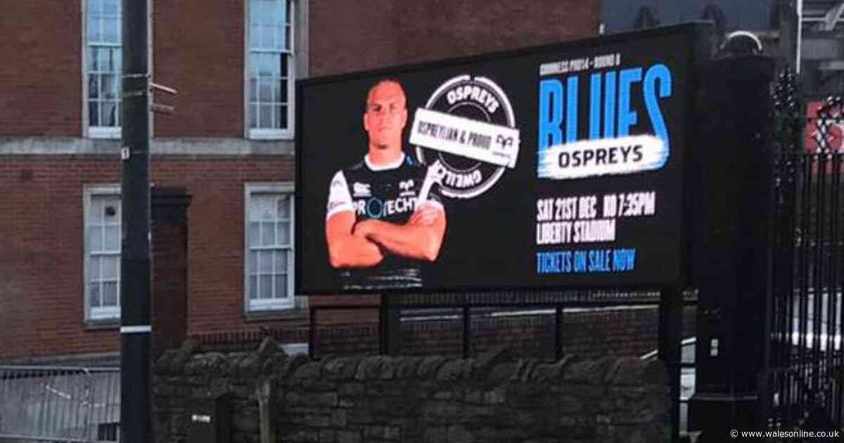 Cardiff Blues and Ospreys row as 'disrespectful' giant advert of Gareth Anscombe appears outside Arms Park