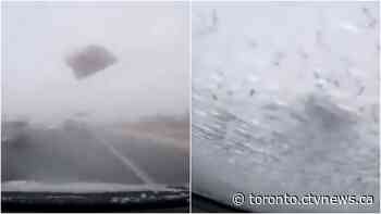 Video shows moment ice slab smashes driver’s windshield on GTA highway