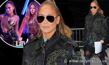 Jennifer Lopez stays warm in floral patterned coat with chic knee-high boots in New York City