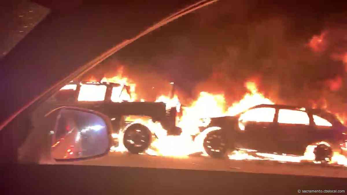 Vehicle Fire, Multi-Vehicle Crash Blocked Lanes On Highway 50