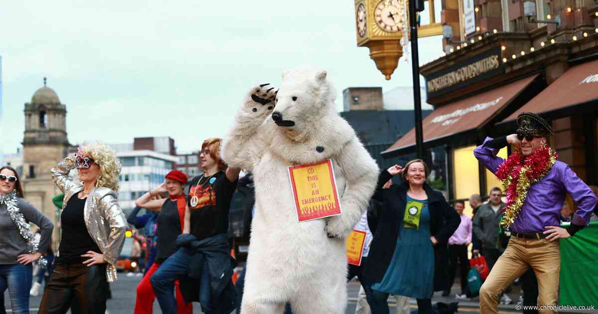 A dancing polar bear, disco moves and many wigs: Watch Extinction Rebellion's groovy dance protest