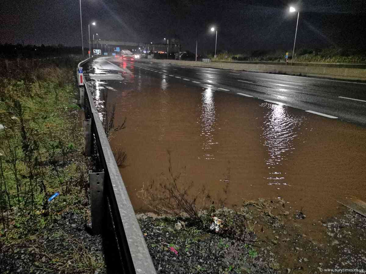 Motorway lane shut for four hours on M62 due to flooding