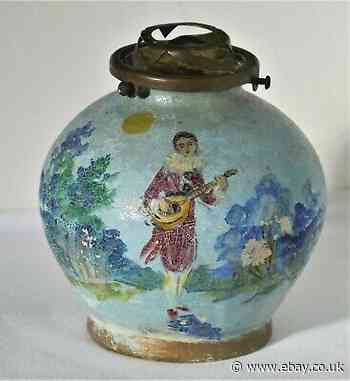 Antique French hand painted ceramic table lamp base