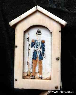 NAPOLEONIC PRISONER OF WAR BONE VESTA CASE SNUFF BOX MINIATURE PORTRAIT SOLDIER