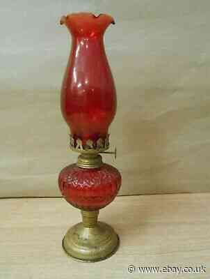 Vintage Oil Lamp Red Cranberry Glass Metal Paraffin
