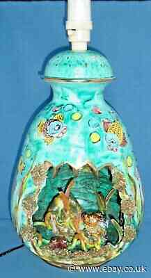 Fab Huge Retro Sea Life Italian French Vallauris? Hand Painted Ceramic Lamp Base