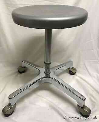 Vtg Industrial Steampunk Chrome Metal Stool Swivel Adjustable Drafting Wheels
