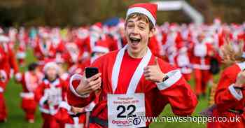 Santa Claus running through town - Orpington turns red and white