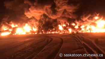 'It was horrible': CP Rail train derails in Sask., sparking fire that closes highway