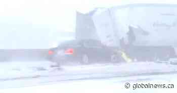 Video captures multi-vehicle pileup on Iowa highway that injures at least 1