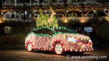 The Nissan Leaf Christmas Tree has light-up snowflake wheels