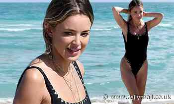 Kaitlynn Carter flaunts her toned figure in black bathing suit while on holiday with a pal in Miami