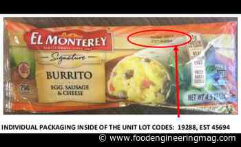 Recalled El Monterey breakfast burritos might contain plastic pieces