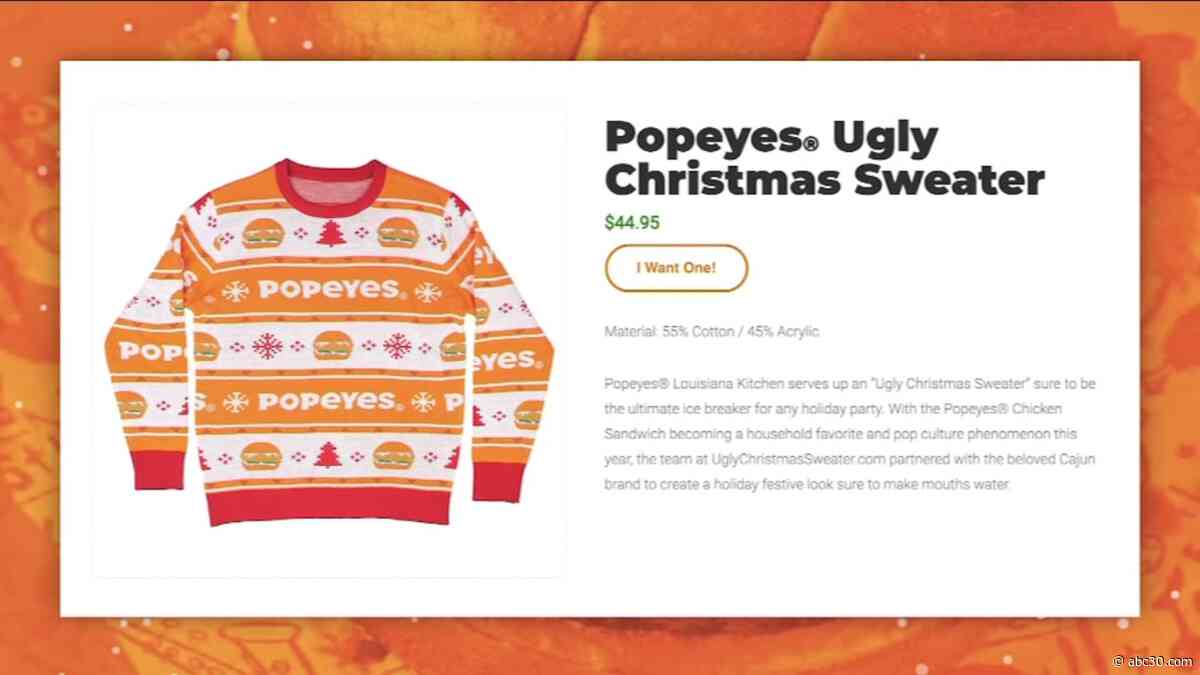 Popeyes releases new chicken sandwich-themed Christmas sweater