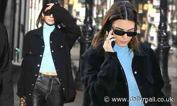 Kendall Jenner teases her taut tummy in cropped top and leather trousers during NYC outing