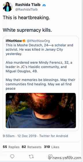 Rashida Tlaib deletes tweet falsely blaming Jersey City shooting on 'white supremacy'