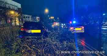 Car crashes into bushes near Byker fire station after two-vehicle collision