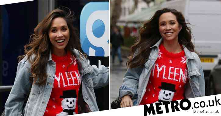 Myleene Klass celebrates Christmas in style as she rocks festive personalised jumper on the way to work