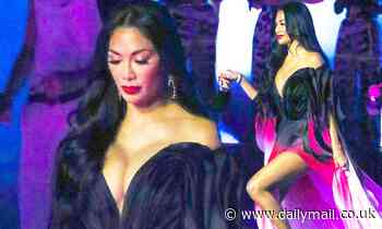 X Factor: The Band: Nicole Scherzinger puts on a VERY busty display in a plunging black gown