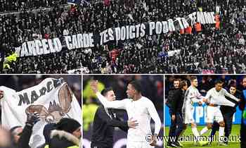 Marcelo's feud rumbles on as Lyon fans unveil crass banner saying 'keep your fingers for your wife'