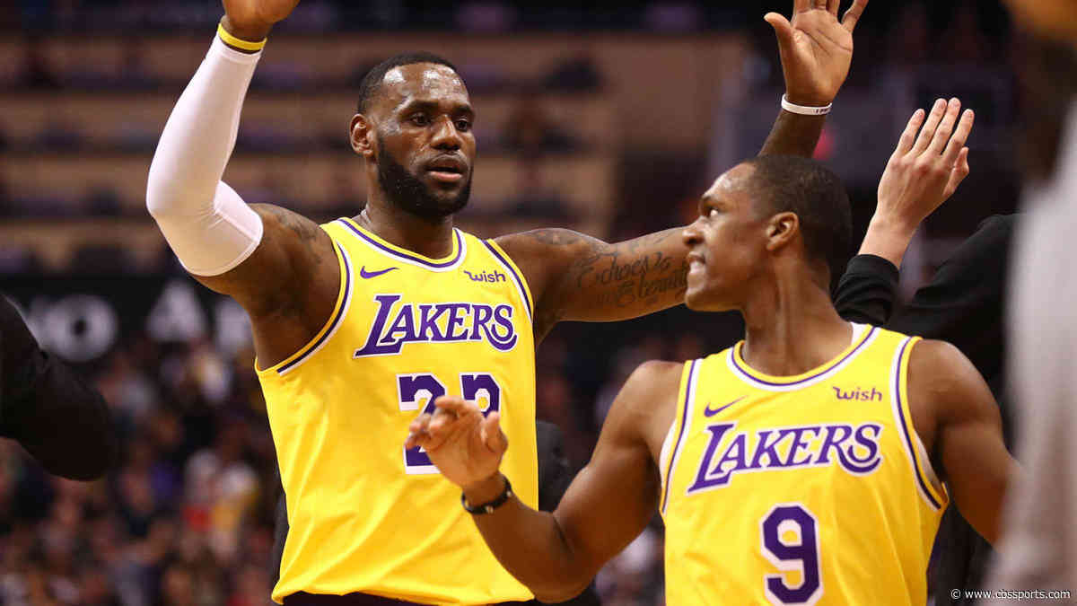 LeBron James jokingly tries to 'block' Rajon Rondo's layup after not receiving alley-oop pass